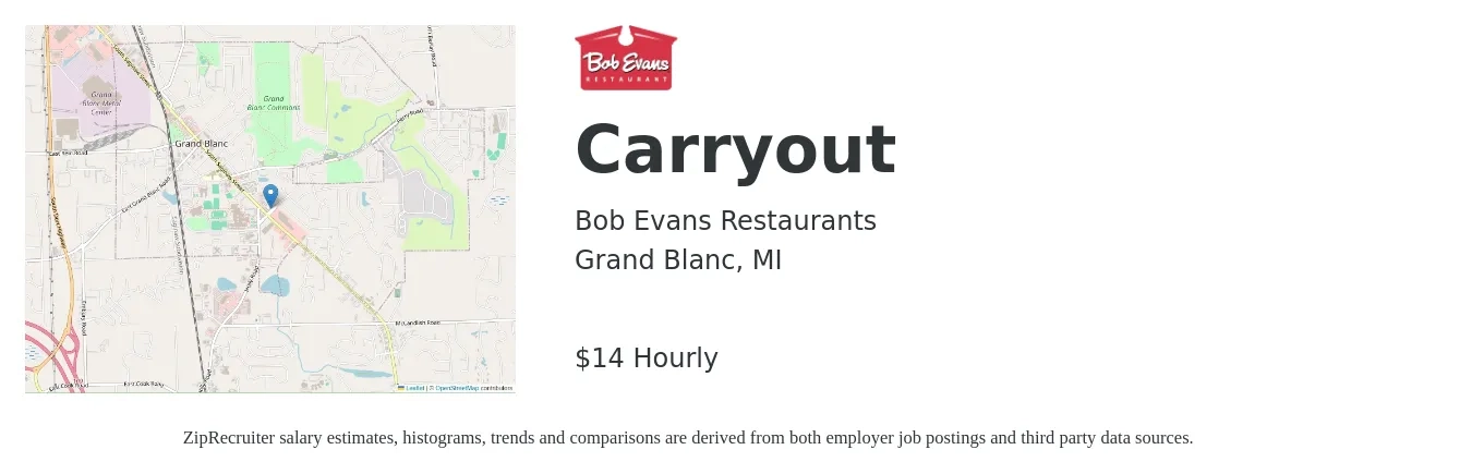 Bob Evans Restaurants job posting for a Carryout in Grand Blanc, MI with a salary of $15 Hourly with a map of Grand Blanc location.