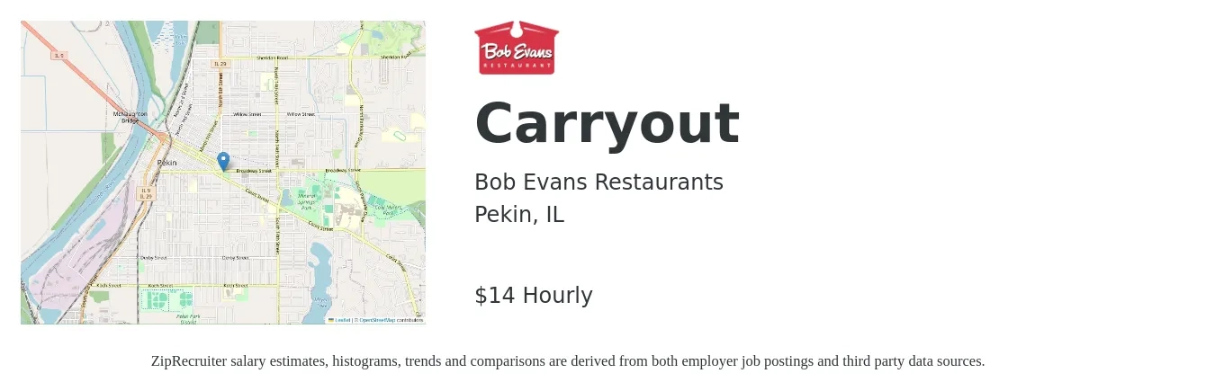 Bob Evans Restaurants job posting for a Carryout in Pekin, IL with a salary of $15 Hourly with a map of Pekin location.