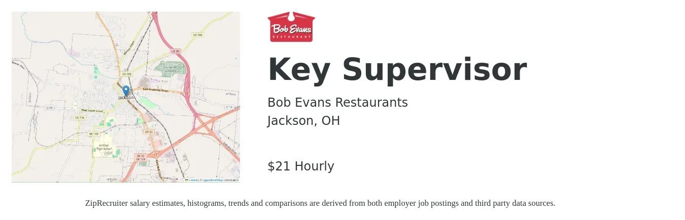 Bob Evans Restaurants job posting for a Key Supervisor in Jackson, OH with a salary of $22 Hourly with a map of Jackson location.