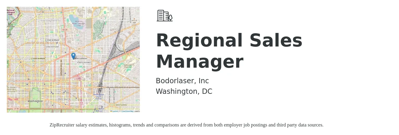 Bodorlaser, Inc job posting for a Regional Sales Manager in Washington, DC with a salary of $60,000 to $90,000 Yearly with a map of Washington location.