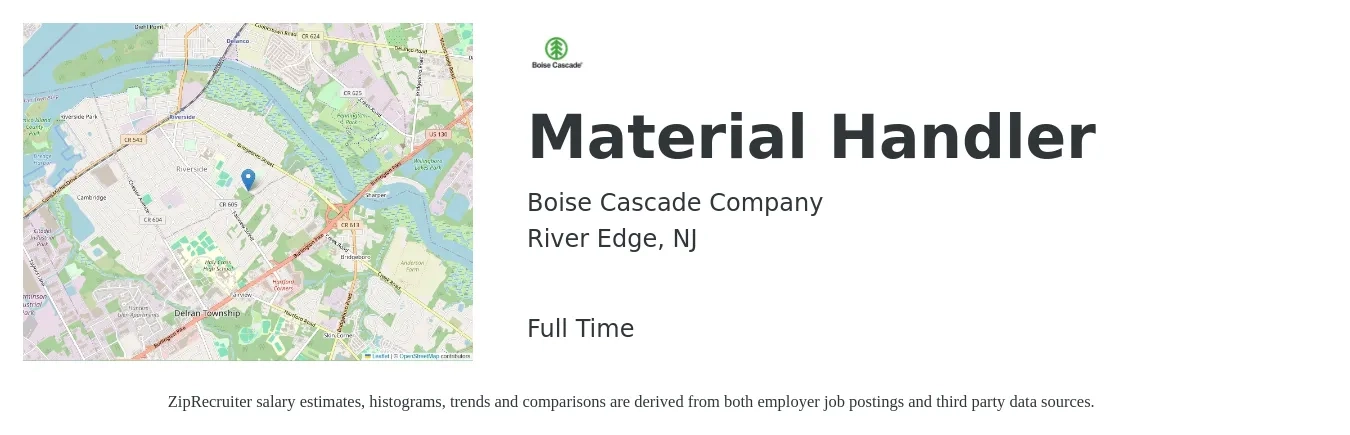 Boise Cascade Company job posting for a Material Handler in River Edge, NJ with a salary of $17 to $20 Hourly with a map of River Edge location.