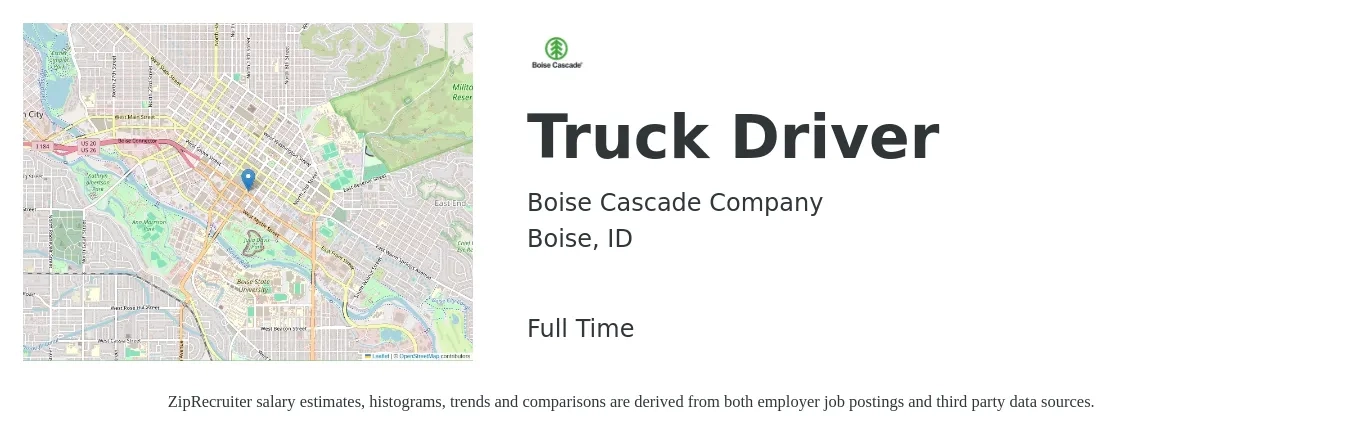 Boise Cascade Company job posting for a Truck Driver in Boise, ID with a salary of $18 to $30 Hourly with a map of Boise location.
