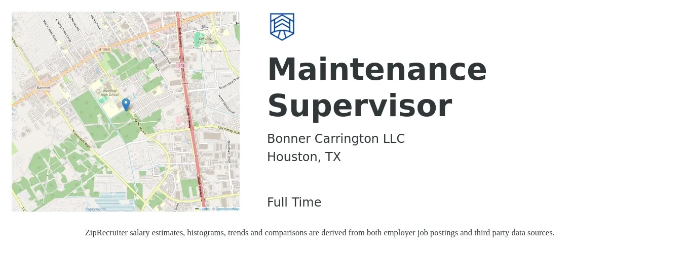 Bonner Carrington LLC job posting for a Maintenance Supervisor in Houston, TX with a salary of $22 to $36 Hourly with a map of Houston location.