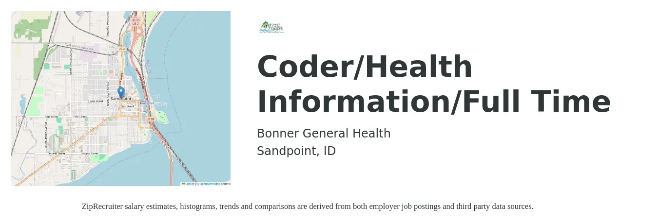Bonner General Health job posting for a Coder/Health Information/Full Time in Sandpoint, ID with a salary of $22 to $34 Hourly with a map of Sandpoint location.