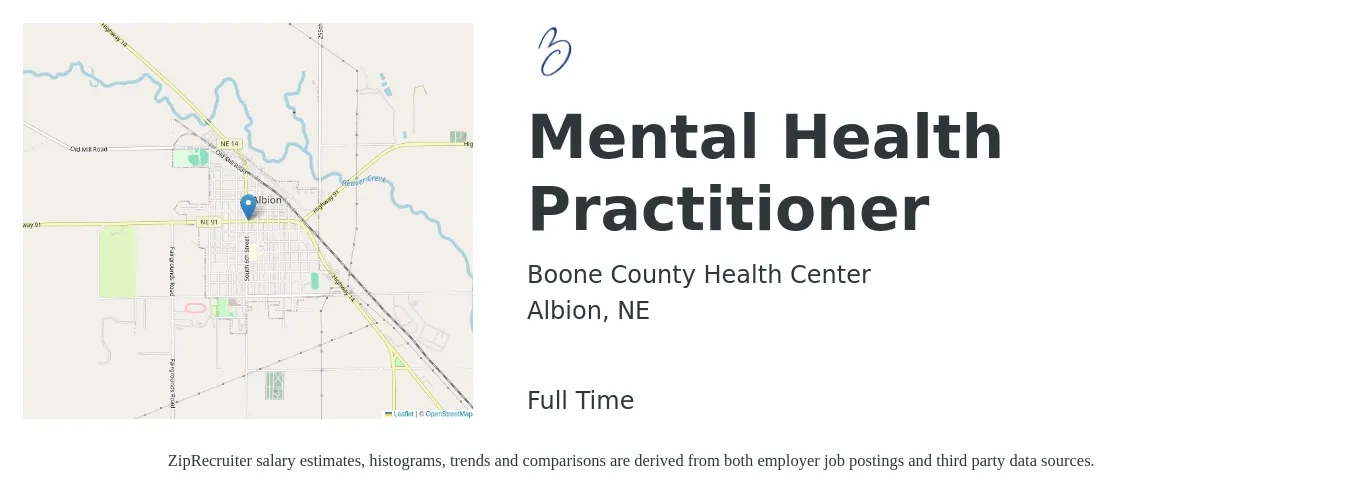 Boone County Health Center job posting for a Mental Health Practitioner in Albion, NE with a salary of $22 to $34 Hourly with a map of Albion location.