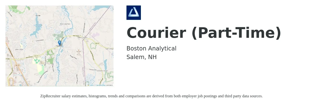 Boston Analytical job posting for a Courier (Part-Time) in Salem, NH with a salary of $16 to $20 Hourly with a map of Salem location.
