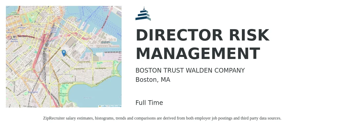 BOSTON TRUST WALDEN COMPANY job posting for a DIRECTOR RISK MANAGEMENT in Boston, MA with a salary of $114,600 to $181,900 Yearly with a map of Boston location.