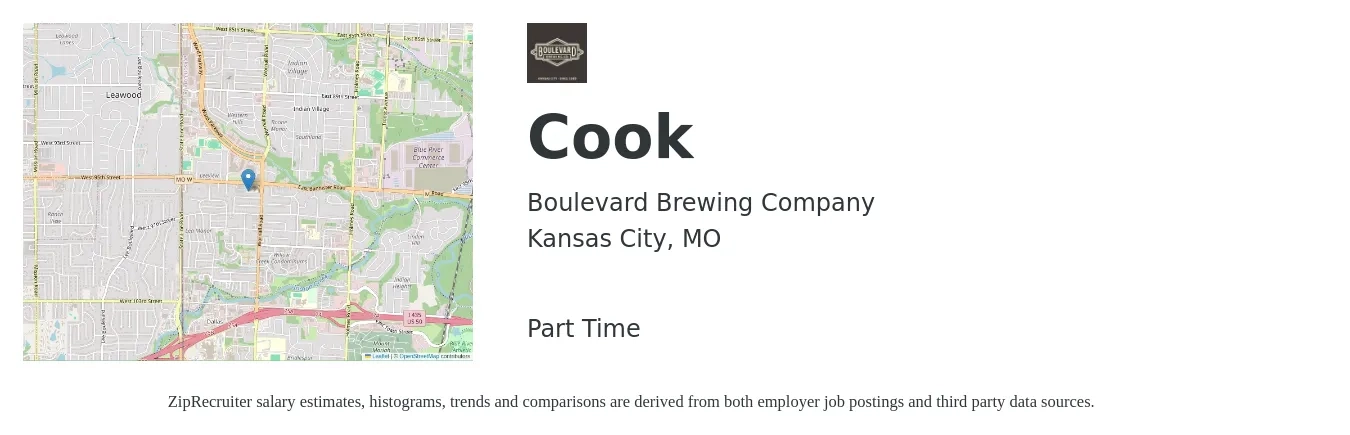 Boulevard Brewing Company job posting for a Cook in Kansas City, MO with a salary of $14 to $18 Hourly with a map of Kansas City location.