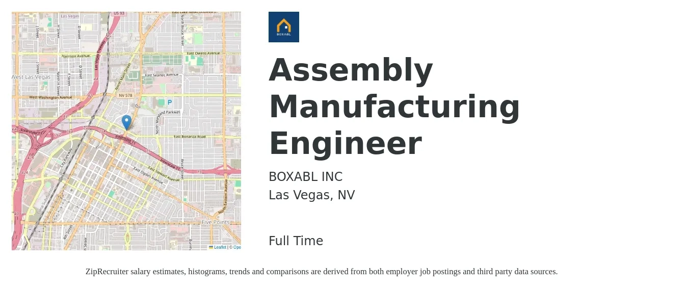 BOXABL INC job posting for a Assembly Manufacturing Engineer in Las Vegas, NV with a salary of $35 to $40 Hourly with a map of Las Vegas location.