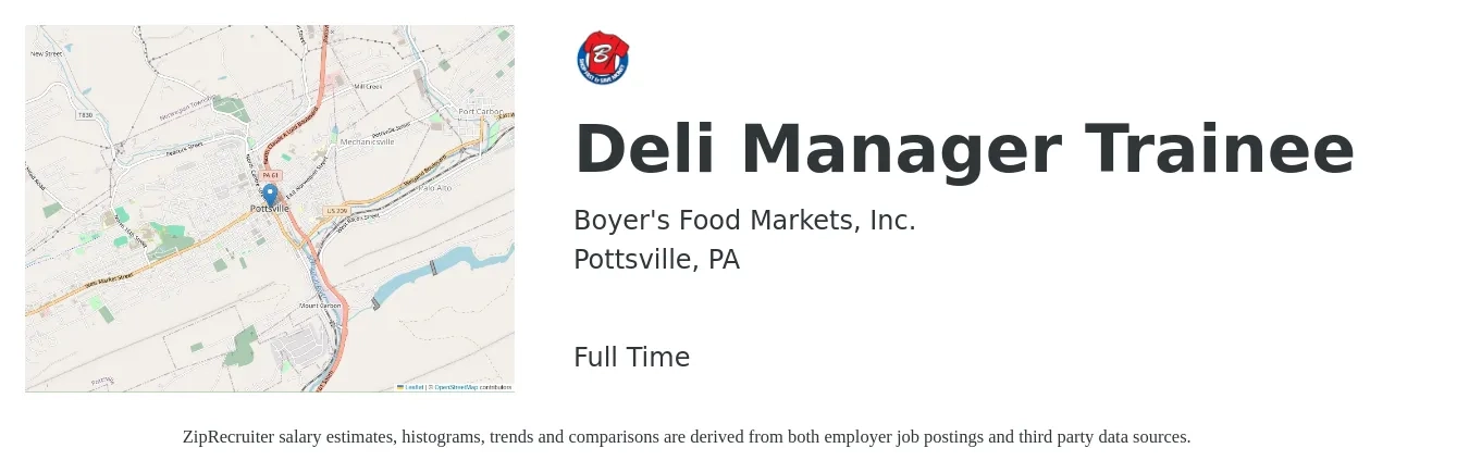 Boyer's Food Markets, Inc. job posting for a Deli Manager Trainee in Birdsboro, PA with a map of Birdsboro location.