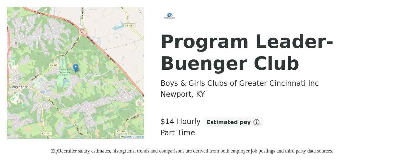 Boys & Girls Clubs of Greater Cincinnati Inc job posting for a Program Leader-Buenger Club in Newport, KY with a salary of $15 Hourly with a map of Newport location.
