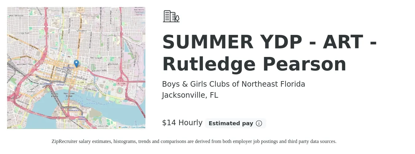 Boys & Girls Clubs of Northeast Florida job posting for a SUMMER YDP - ART - Rutledge Pearson in Jacksonville, FL with a salary of $15 Hourly with a map of Jacksonville location.