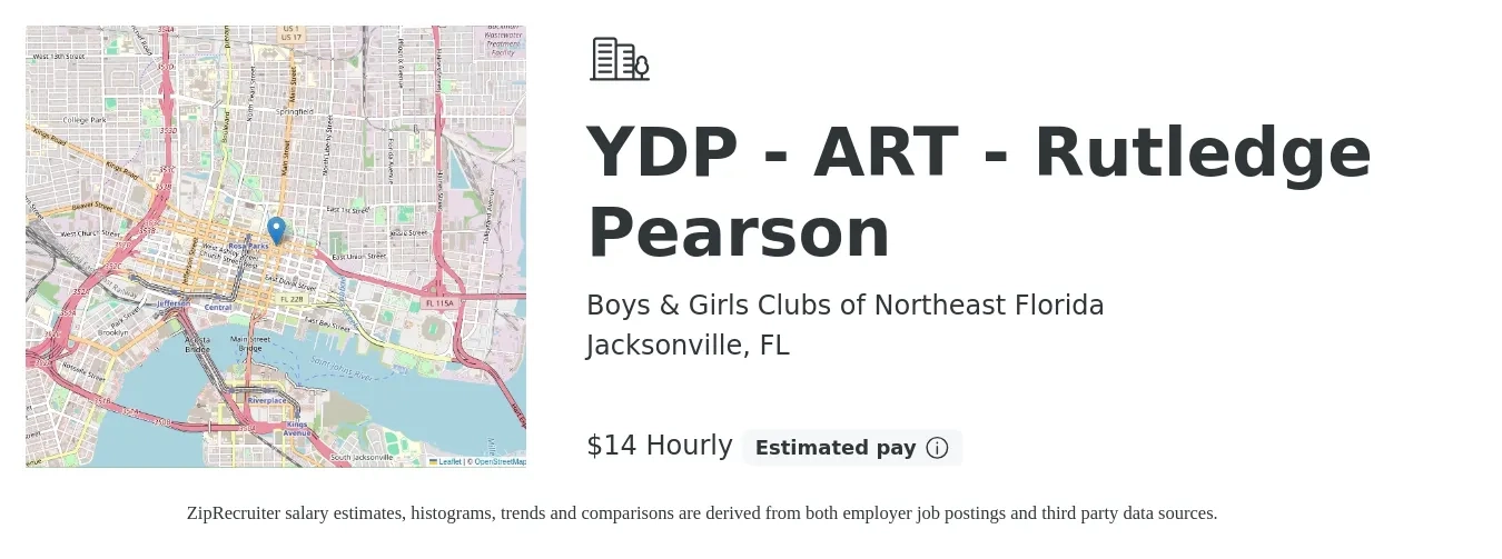 Boys & Girls Clubs of Northeast Florida job posting for a YDP - ART - Rutledge Pearson in Jacksonville, FL with a salary of $15 Hourly with a map of Jacksonville location.