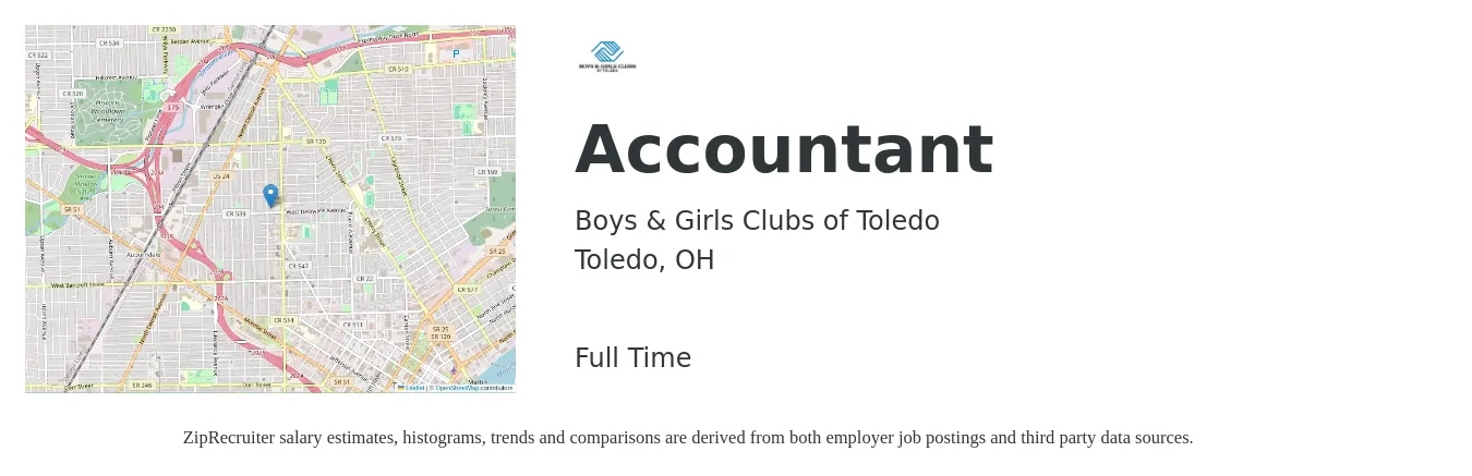 Boys & Girls Clubs of Toledo job posting for a Accountant in Toledo, OH with a salary of $70,000 Yearly with a map of Toledo location.