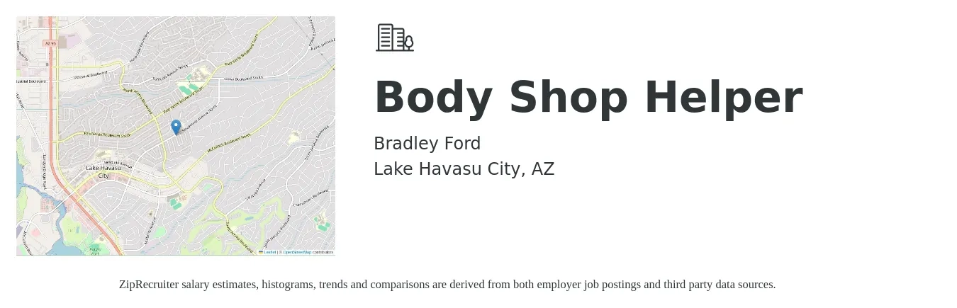 Bradley Ford job posting for a Body Shop Helper in Lake Havasu City, AZ with a salary of $14 to $18 Hourly with a map of Lake Havasu City location.