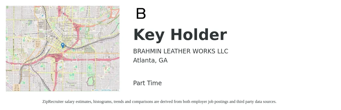 BRAHMIN LEATHER WORKS LLC job posting for a Key Holder in Atlanta, GA with a salary of $14 to $17 Hourly with a map of Atlanta location.