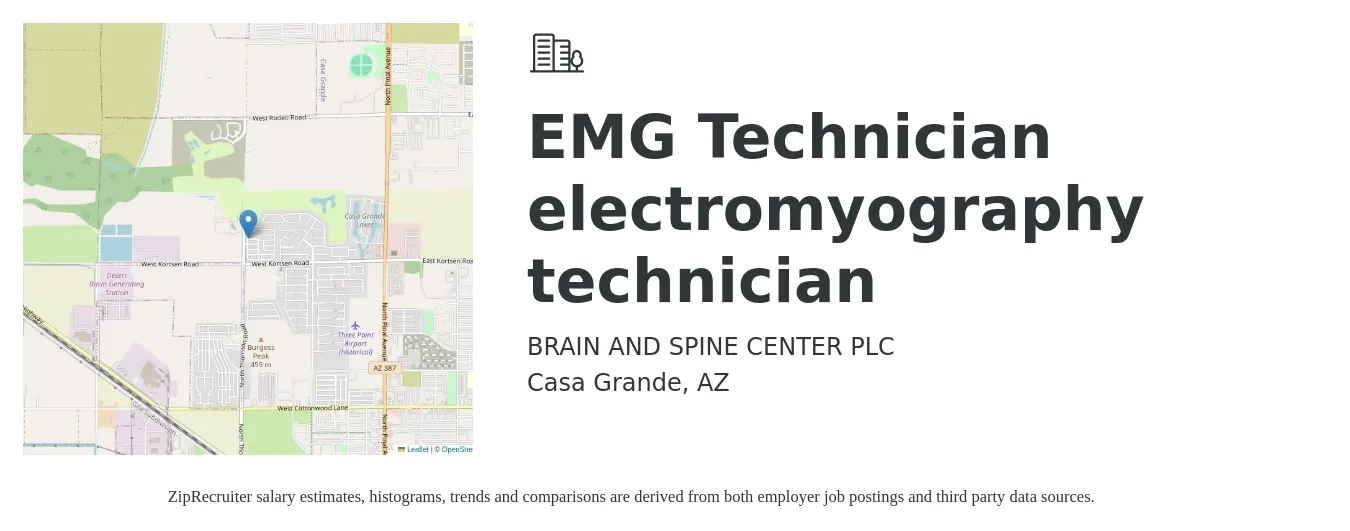 Brain and Spine Center, PLC job posting for a EMG Technician electromyography technician in Casa Grande, AZ with a salary of $38,500 to $57,500 Yearly with a map of Casa Grande location.