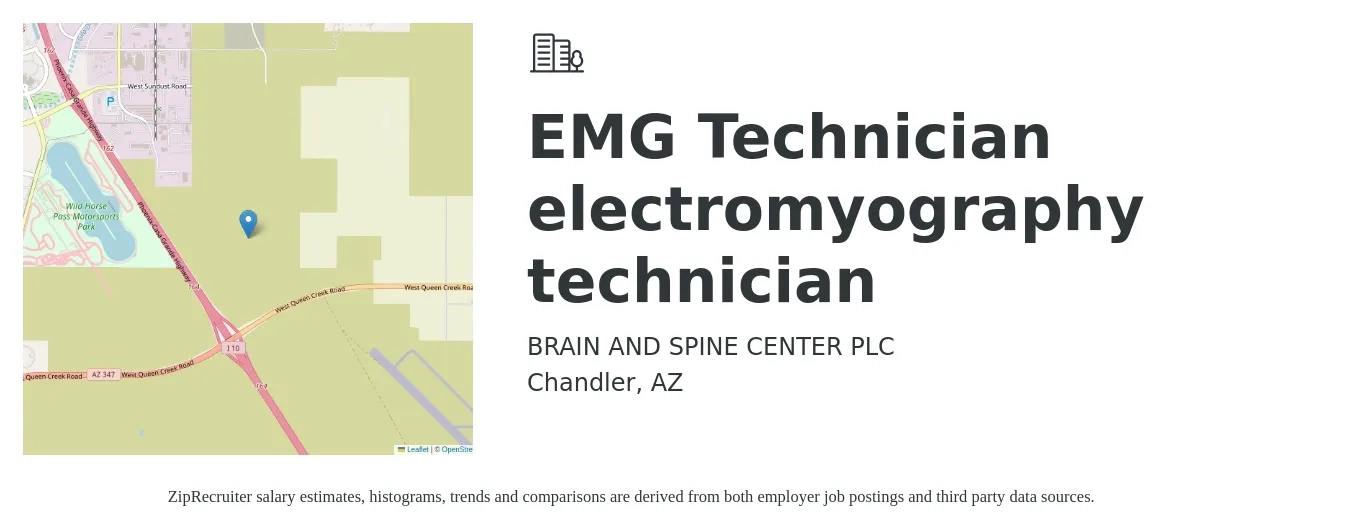 Brain and Spine Center, PLC job posting for a EMG Technician electromyography technician in Chandler, AZ with a salary of $41,400 to $61,800 Yearly with a map of Chandler location.