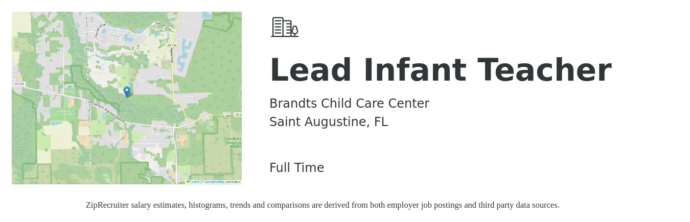 Brandts Child Care Center job posting for a Lead Infant Teacher in Saint Augustine, FL with a map of Saint Augustine location.