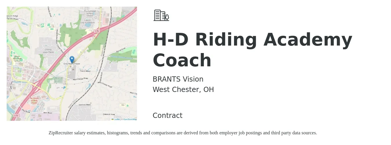 BRANTS Vision job posting for a H-D Riding Academy Coach in West Chester, OH with a salary of $30 Hourly with a map of West Chester location.