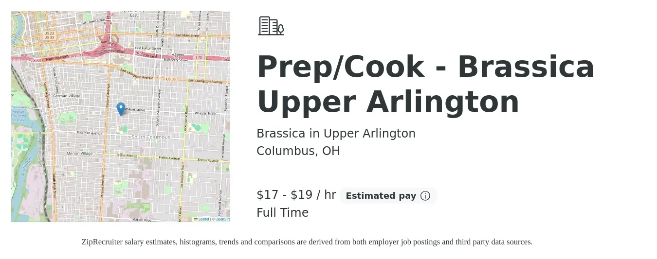 Brassica in Upper Arlington job posting for a Prep/Cook - Brassica Upper Arlington in Columbus, OH with a salary of $18 to $20 Hourly with a map of Columbus location.