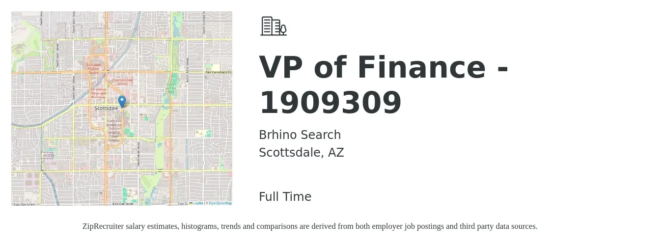Brhino Search job posting for a VP of Finance - 1909309 in Scottsdale, AZ with a salary of $137,500 to $200,000 Yearly with a map of Scottsdale location.