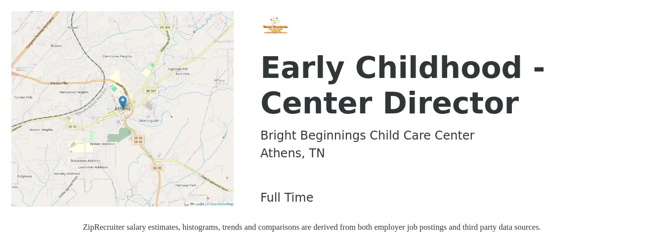Bright Beginnings Child Care Center, LLC job posting for a Early Childhood - Center Director in Athens, TN with a salary of $17 to $28 Hourly with a map of Athens location.