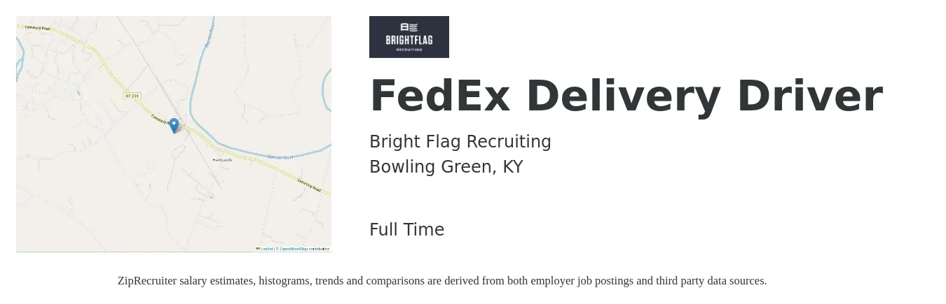 Bright Flag Recruiting job posting for a FedEx Delivery Driver in Bowling Green, KY with a salary of $152 Daily with a map of Bowling Green location.
