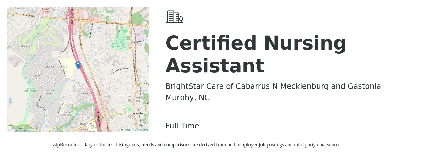 BrightStar Care of Cabarrus N Mecklenburg and Gastonia job posting for a Certified Nursing Assistant in Murphy, NC with a salary of $16 to $22 Hourly with a map of Murphy location.