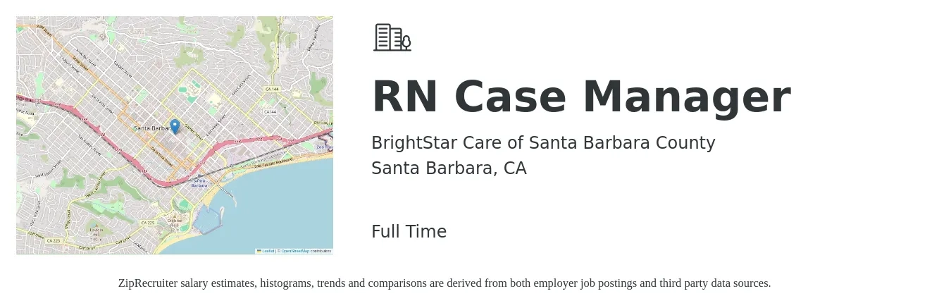 BrightStar Care of Santa Barbara County job posting for a RN Case Manager in Santa Barbara, CA with a salary of $55 Hourly with a map of Santa Barbara location.