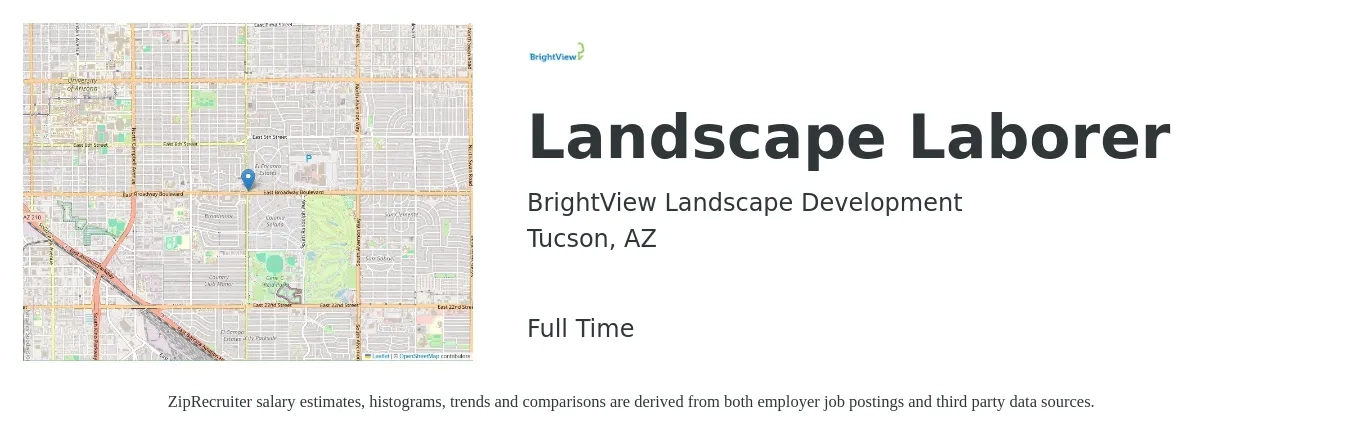 BrightView Landscape Development job posting for a Landscape Laborer in Tucson, AZ with a salary of $14 to $17 Hourly with a map of Tucson location.