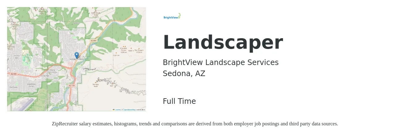 BrightView Landscape Services job posting for a Landscaper in Sedona, AZ with a salary of $16 to $19 Hourly with a map of Sedona location.