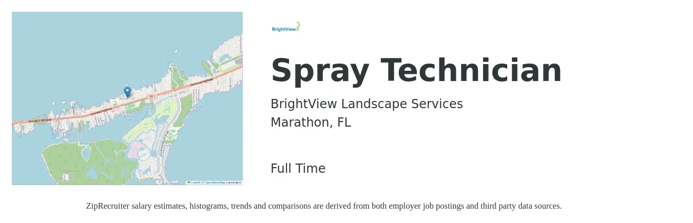 BrightView Landscape Services job posting for a Spray Technician in Marathon, FL with a salary of $17 to $22 Hourly with a map of Marathon location.