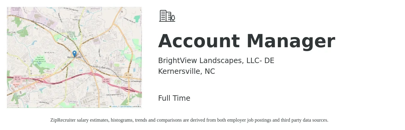 BrightView Landscapes, LLC- DE job posting for a Account Manager in Kernersville, NC with a salary of $43,700 to $71,400 Yearly with a map of Kernersville location.