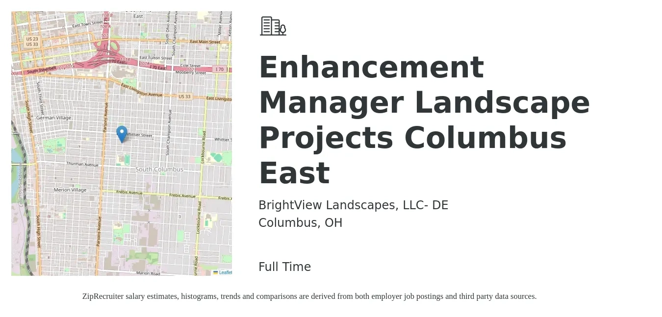 BrightView Landscapes, LLC- DE job posting for a Enhancement Manager Landscape Projects Columbus East in Columbus, OH with a salary of $18 to $26 Hourly with a map of Columbus location.
