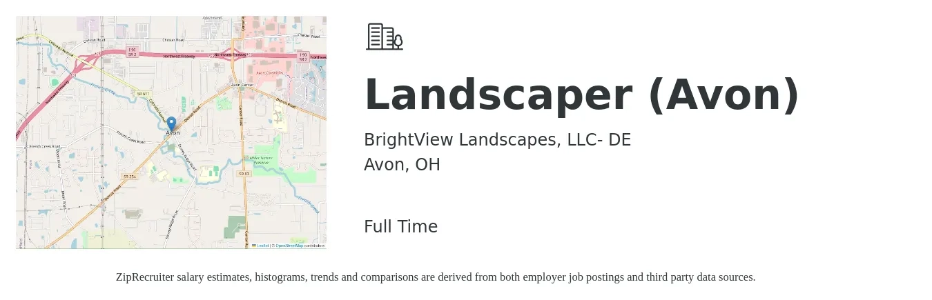 BrightView Landscapes, LLC- DE job posting for a Landscaper (Avon) in Avon, OH with a salary of $16 to $19 Hourly with a map of Avon location.