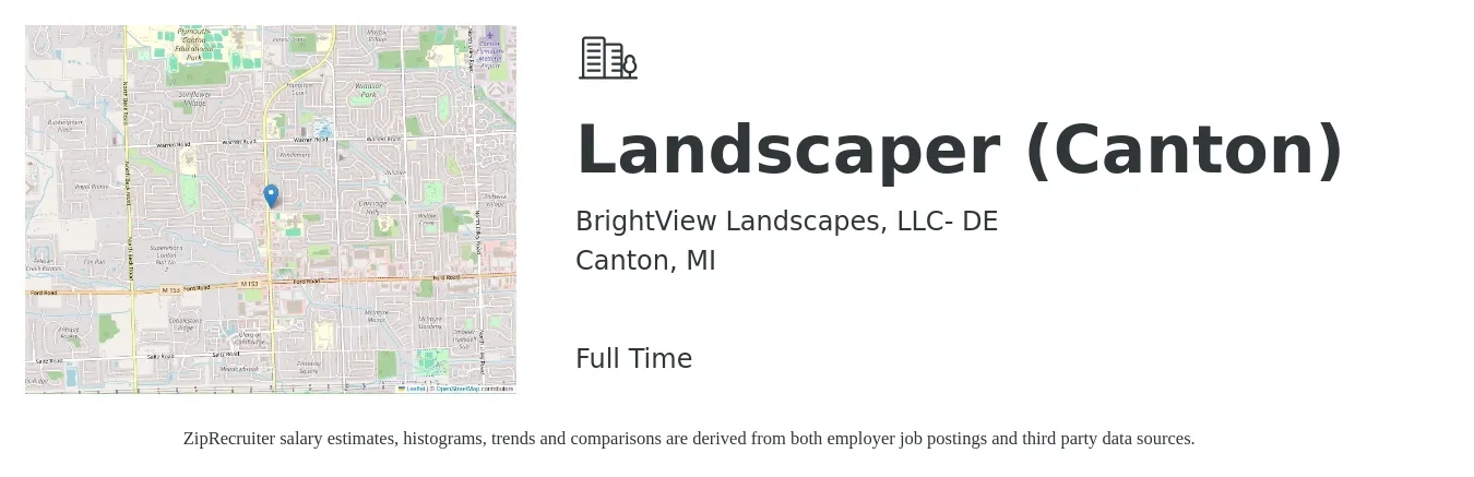 BrightView Landscapes, LLC- DE job posting for a Landscaper (Canton) in Canton, MI with a salary of $15 to $18 Hourly with a map of Canton location.