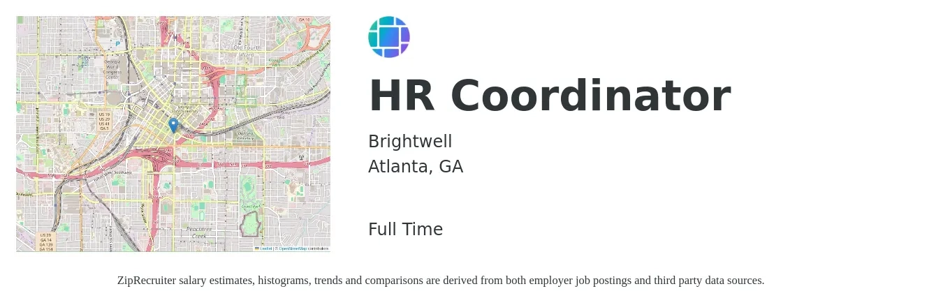 Brightwell job posting for a HR Coordinator in Atlanta, GA with a salary of $20 to $26 Hourly with a map of Atlanta location.