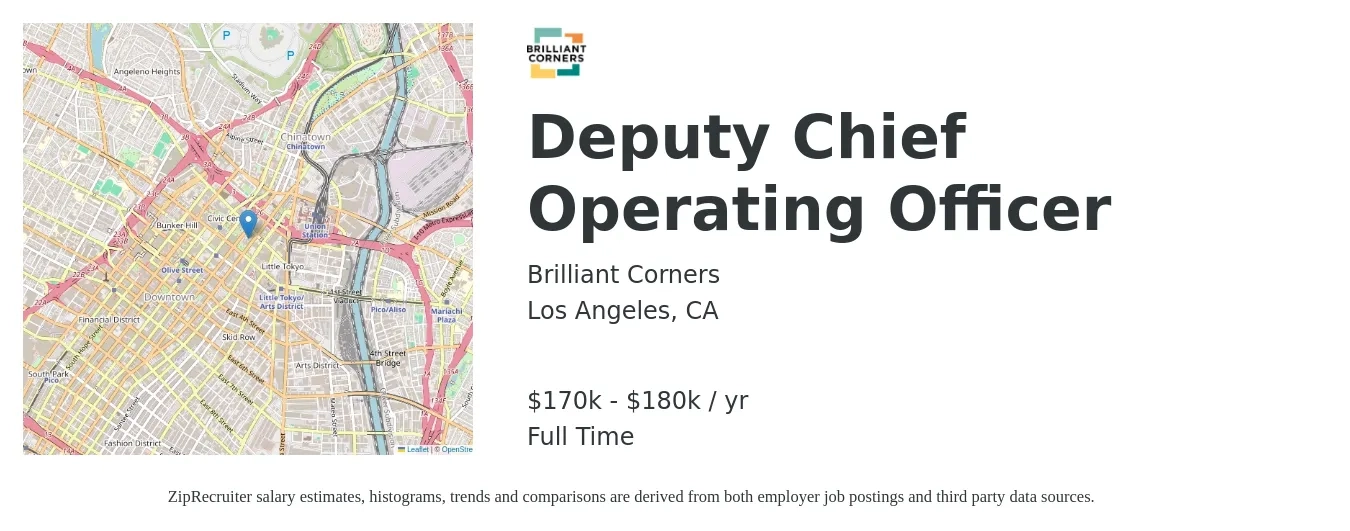 Brilliant Corners job posting for a Deputy Chief Operating Officer in Los Angeles, CA with a salary of $170,000 to $180,000 Yearly with a map of Los Angeles location.