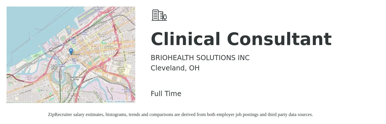 BRIOHEALTH SOLUTIONS INC job posting for a Clinical Consultant in Cleveland, OH with a salary of $64,000 to $110,600 Yearly with a map of Cleveland location.