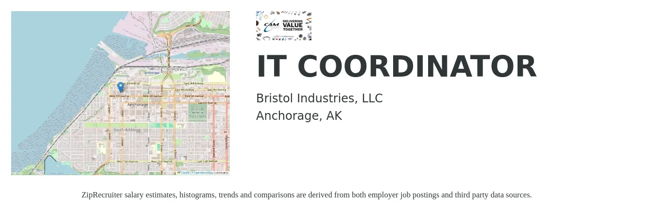 Bristol Industries, LLC job posting for a IT COORDINATOR in Anchorage, AK with a salary of $24 to $34 Hourly with a map of Anchorage location.