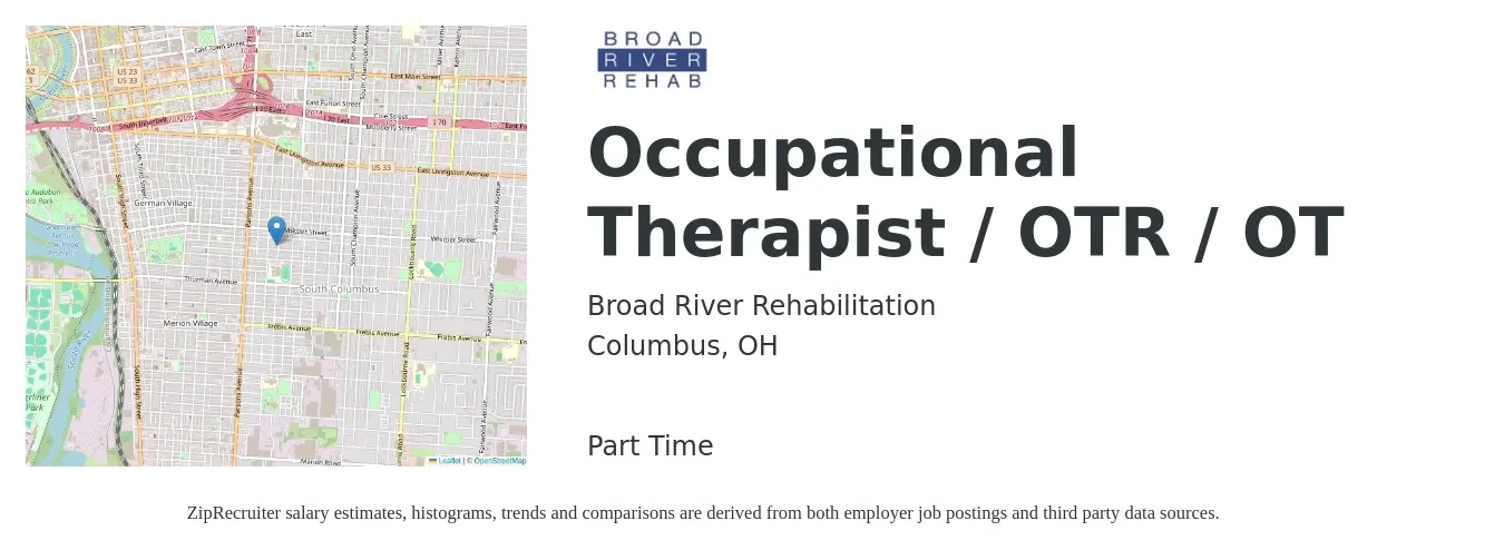 Broad River Rehabilitation job posting for a Occupational Therapist / OTR / OT in Columbus, OH with a salary of $37 to $48 Hourly with a map of Columbus location.