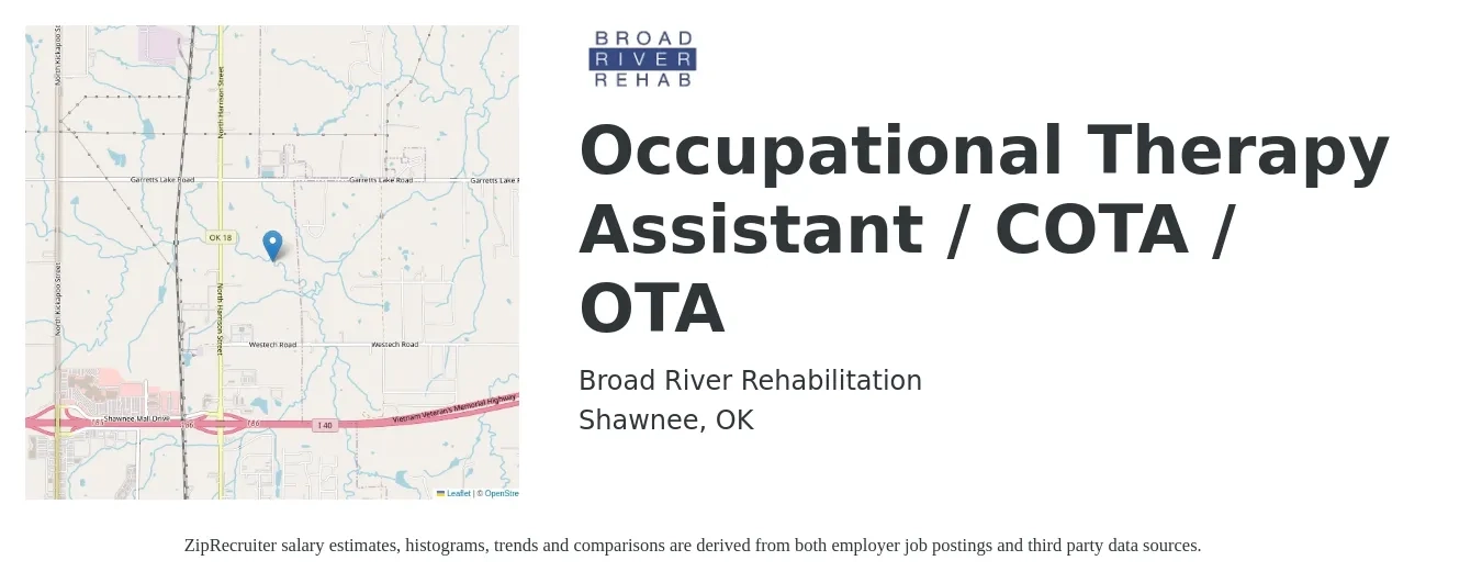 Broad River Rehabilitation job posting for a Occupational Therapy Assistant / COTA / OTA in Shawnee, OK with a salary of $25 to $34 Hourly with a map of Shawnee location.