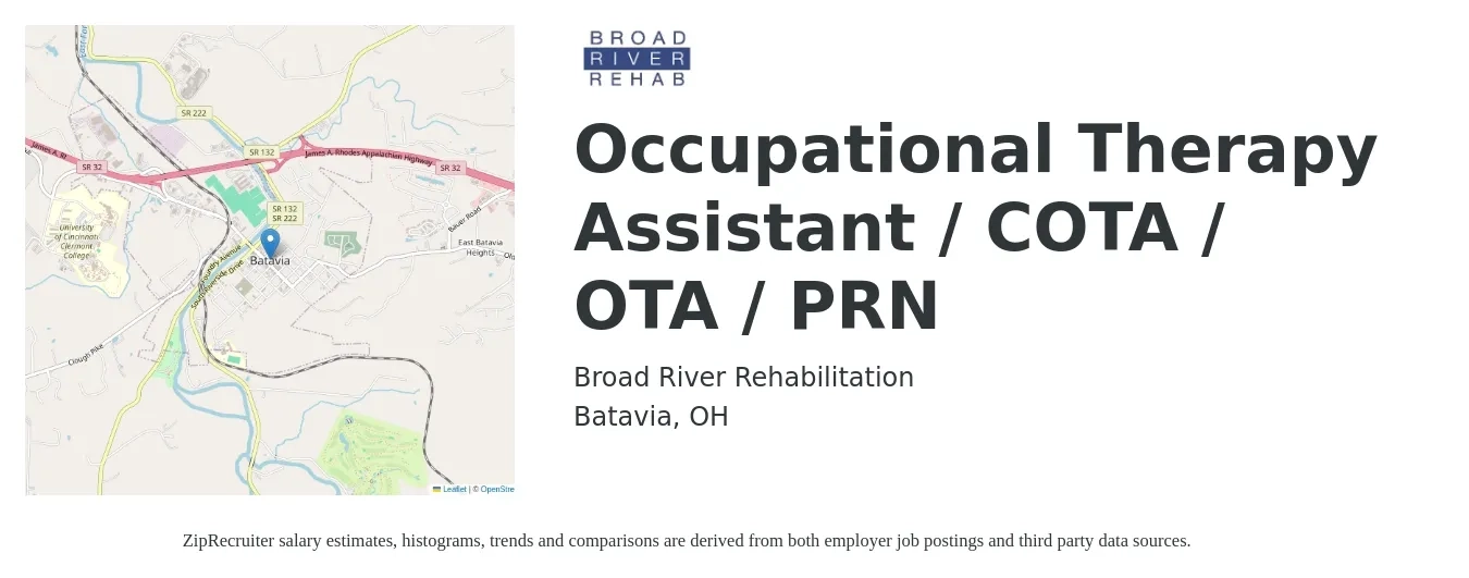 Broad River Rehabilitation job posting for a Occupational Therapy Assistant / COTA / OTA / PRN in Batavia, OH with a salary of $26 to $35 Hourly with a map of Batavia location.