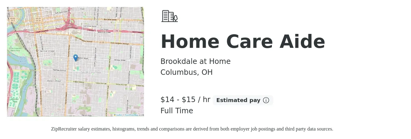 Brookdale at Home job posting for a Home Care Aide in Columbus, OH with a salary of $15 Hourly with a map of Columbus location.