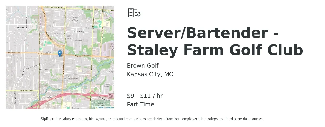 Brown Golf job posting for a Server/Bartender - Staley Farm Golf Club in Kansas City, MO with a salary of $10 to $12 Hourly with a map of Kansas City location.