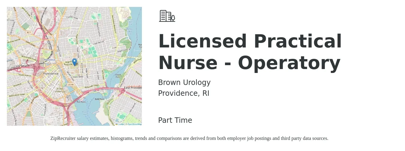 Brown Urology job posting for a Licensed Practical Nurse - Operatory in Providence, RI with a salary of $26 to $35 Hourly with a map of Providence location.
