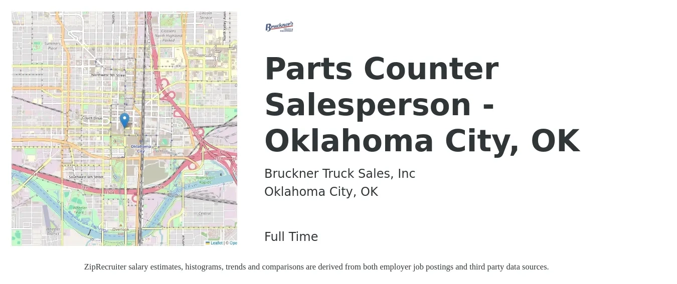Bruckner Truck Sales, Inc job posting for a Parts Counter Salesperson - Oklahoma City, OK in Oklahoma City, OK with a salary of $15 to $20 Hourly with a map of Oklahoma City location.