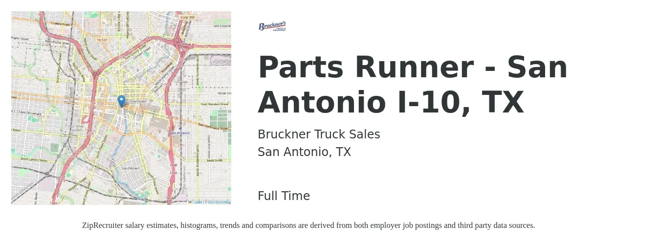 Bruckner Truck Sales, Inc job posting for a Parts Runner - San Antonio I-10, TX in San Antonio, TX with a salary of $14 to $18 Hourly with a map of San Antonio location.