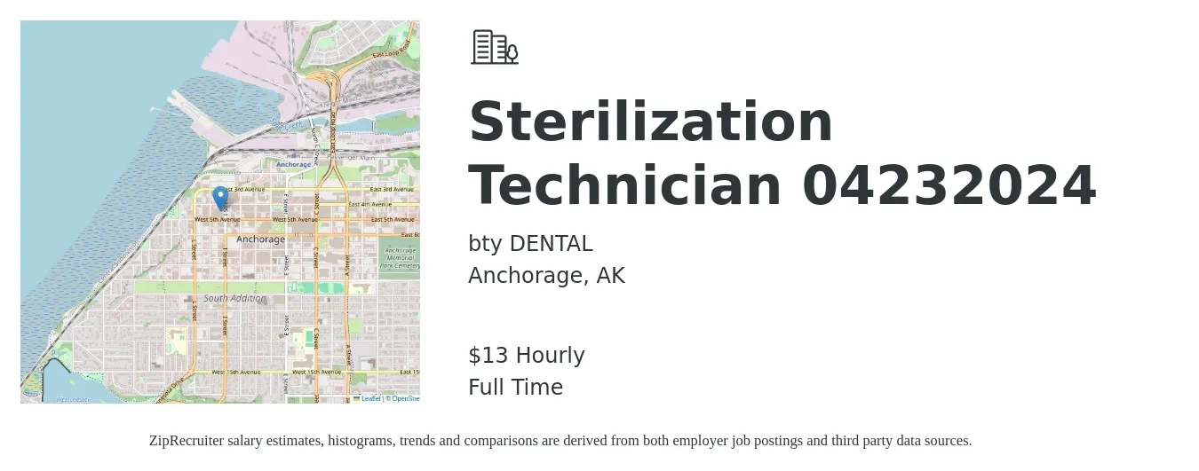 bty DENTAL job posting for a Sterilization Technician 04232024 in Anchorage, AK with a salary of $14 Hourly with a map of Anchorage location.